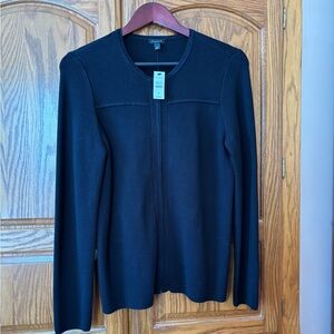 Talbots Medium Black Cotton Zip Cardigan NWT